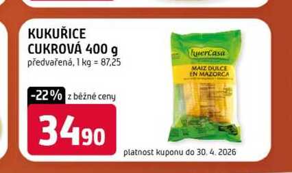 KUKUŘICE CUKROVÁ 400 g předvařená