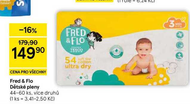 Fred & Flo Dětské pleny, 44-60 ks, více druhů Tesco