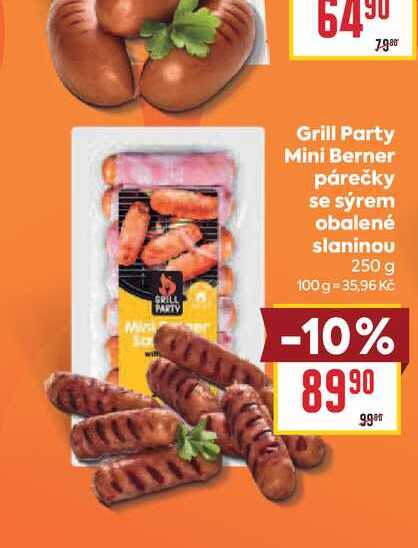 Grill Party Mini Berner párečky se sýrem obalené slaninou 250 g 