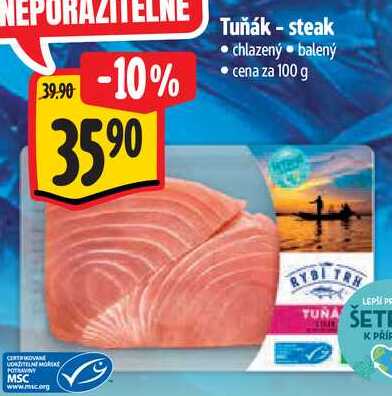 Tuňák - steak, cena za 100 g 