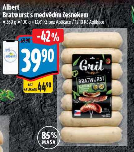 Albert Bratwurst s medvědím česnekem, 330 g 