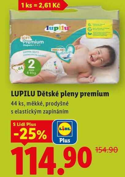 LUPILU Dětské pleny premium, 44 ks  