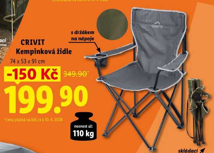 CRIVIT Kempinková židle, 74 x 53 x 91 cm