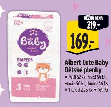 Albert Cute Baby Dětské plenky, 62 ks Albert