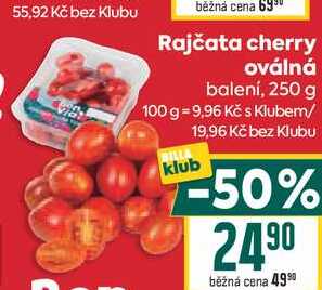 Rajčata cherry oválná balení, 250 g 