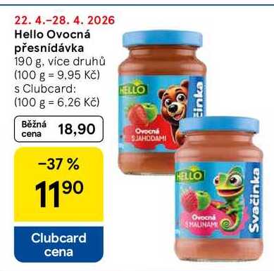 Hello Ovocná přesnídávka, 190 g, více druhů Tesco