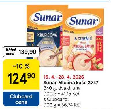 Sunar Mléčná kaše XXL, 340 g Tesco