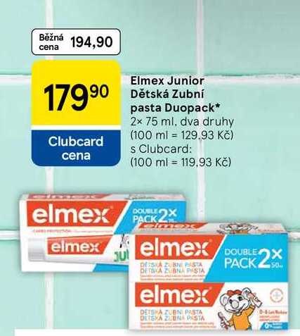Elmex Junior Dětská Zubní pasta Duopack, 2x 75 ml, dva druhy Tesco