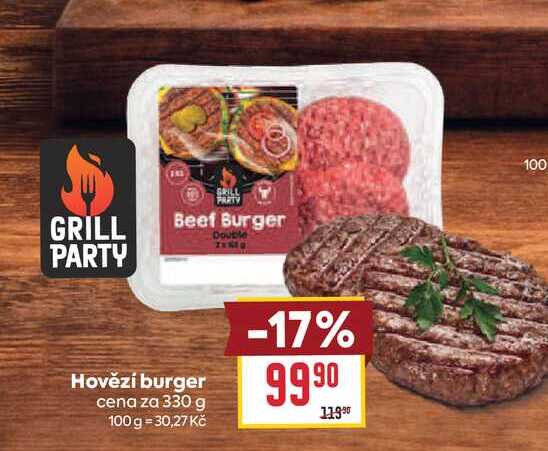 Hovězí burger cena za 330 g