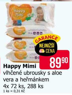 Happy Mimi vlhčené ubrousky s aloe vera a heřmánkem 4x 72 ks, 288 ks 