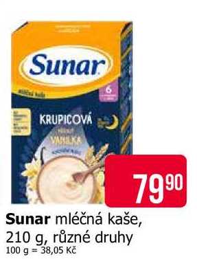 Sunar mléčná kaše, 210 g, různé druhy Teta drogerie