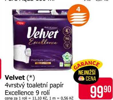 Velvet 4vrstvý toaletní papír Excellence 9 rolí Teta drogerie