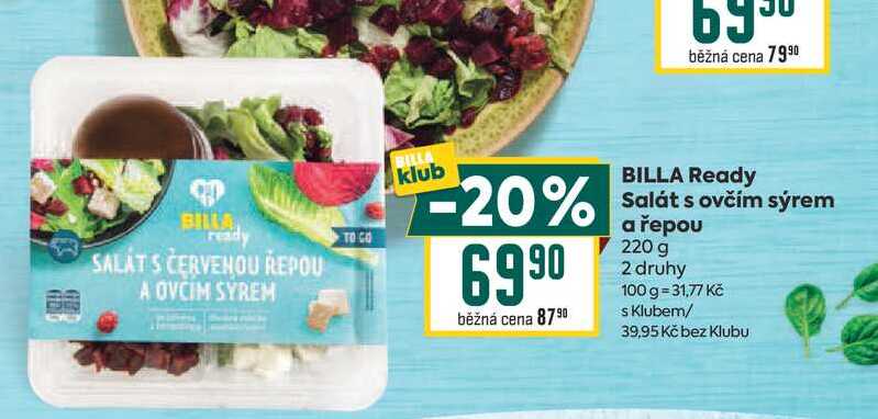 BILLA Ready Salát s ovčím sýrem a řepou 220 g