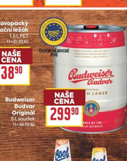 Budweiser Budvar Originál 5l, soudek 
