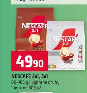 NESCAFÉ 2v1, 3v1 80-165 g vybrané druhy