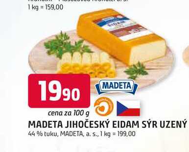 MADETA JIHOČESKÝ EIDAM SÝR UZENÝ 44% tuku, 100g