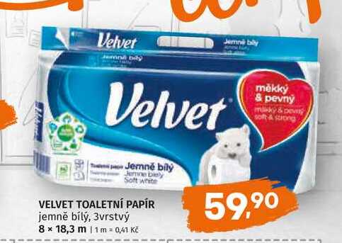 VELVET TOALETNÍ PAPÍR jemně bílý, 3vrstvý 8 ks