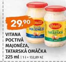 Vitana Poctivá tatarská omáčka, majonéza 225ml, vybrané druhy