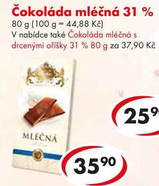 Čokoláda mléčná 31 %, 80 g