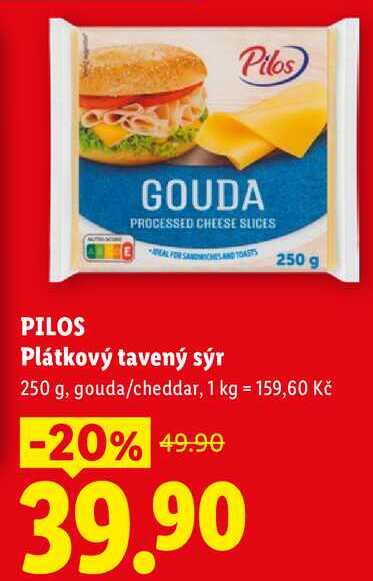 PILOS Plátkový tavený sýr, 250 g