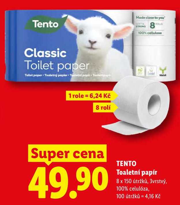 TENTO Toaletní papír, 8 x 150 útržků