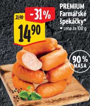 PREMIUM Farmářské špekáčky, cena za 100 g 