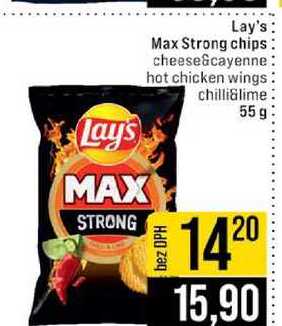 Lay's Max Strong chips cheese&cayenne hot chicken wings chilli lime 55g