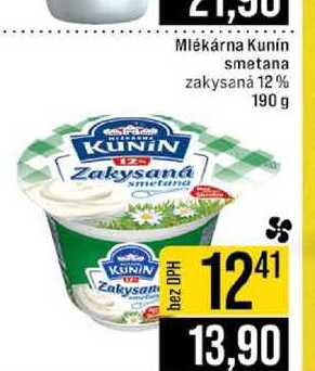 Mlékárna Kunín smetana zakysanȧ 12% 190 g