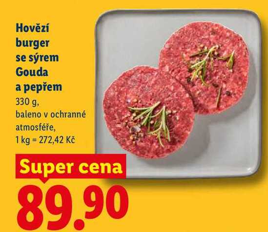 Hovězí burger se sýrem Gouda a pepřem, 330 g