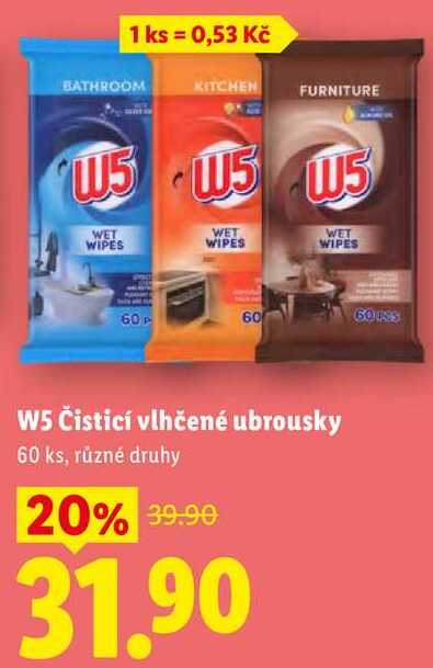 W5 Čisticí vlhčené ubrousky, 60 ks Lidl