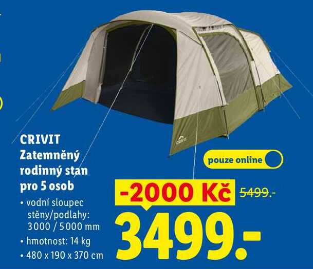 CRIVIT Zatemněný rodinný stan pro 5 osob