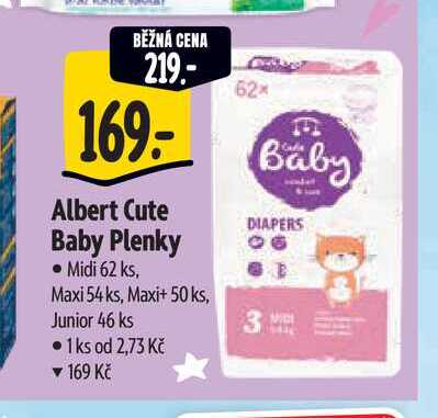 Albert Cute Baby Plenky Midi 62 ks, Maxi 54 ks, Maxi+ 50 ks, Junior 46 ks Albert