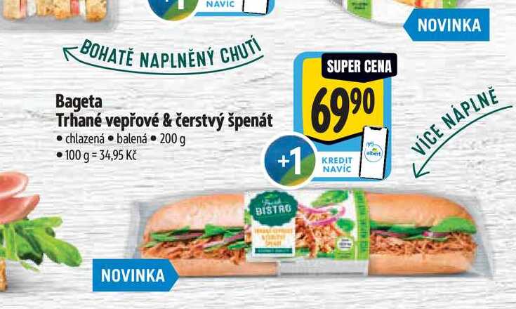  Bageta Trhané vepřové & čerstvý špenát 200 g