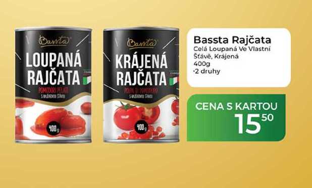 Bassta Rajčata Celá Loupaná Ve Vlastní Šťávě, Krájená 400g 