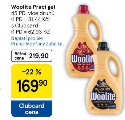 Woolite Prací gel, 45 PD, více druhů Tesco