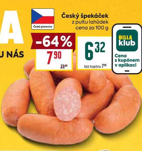 Český špekáček z pultu lahůdek cena za 100 g 