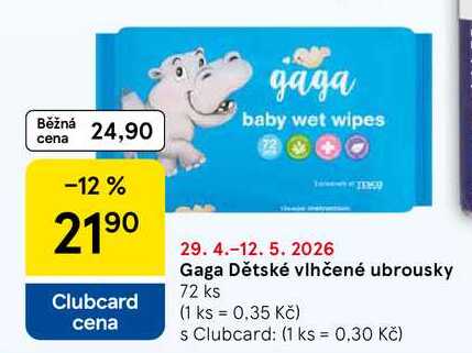 Gaga Dětské vlhčené ubrousky, 72 ks Tesco