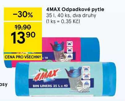 4MAX Odpadkové pytle, 35 l, 40 ks, dva druhy Tesco