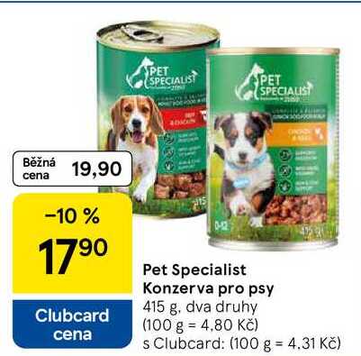 Pet Specialist Konzerva pro psy, 415 g, dva druhy 