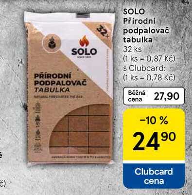SOLO Přírodní podpalovač tabulka, 32 ks Tesco