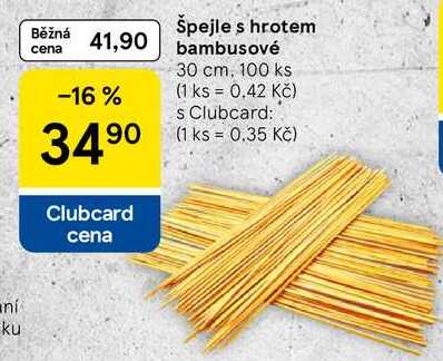 Špejle s hrotem bambusové, 30 cm, 100 ks Tesco