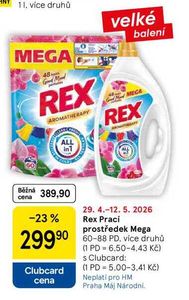 Rex Prací prostředek Mega, 60-88 PD, více druhů Tesco
