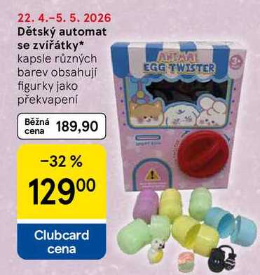 Dětský automat se zvířátky, kapsle různých barev obsahují figurky jako překvapení Tesco