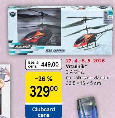 Vrtulník, 2.4 GHz. na dálkové ovládání. 33.5 x 15 x 5 cm Tesco