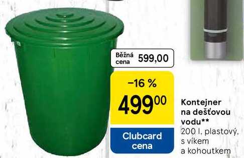 Kontejner na dešťovou vodu, 200 l, plastový. s víkem a kohoutkem 