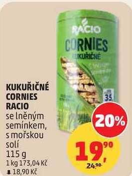 KUKUŘIČNÉ CORNIES RACIO se lněným semínkem, s mořskou solí, 115 g  