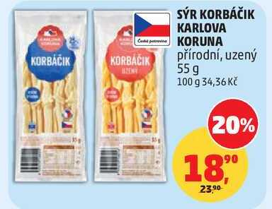 SÝR KORBÁČIK KARLOVA KORUNA přírodní, uzený, 55 g 