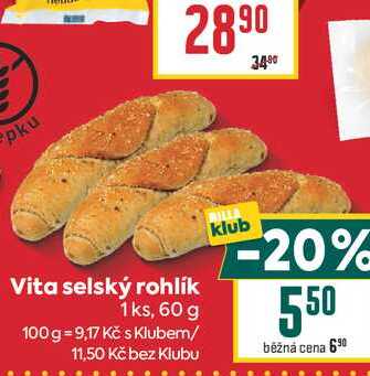 Vita selský rohlík 1ks, 60 g