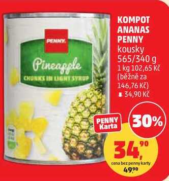 KOMPOT ANANAS PENNY kousky, 565/340 g 