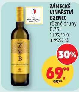 ZÁMECKÉ VINAŘSTVÍ BZENEC různé druhy, 0,75 l